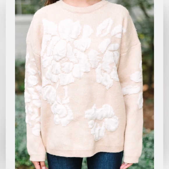 entro Sweaters - Entro Support Your Dreams oatmeal floral sweater.